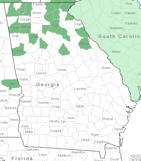 The range of Anemone quinquefolia